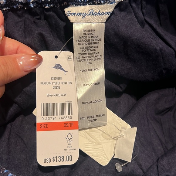 Tommy Bahama Harbour Eyelet Print Off The Shoulder Dress Cover Up - Picture 4 of 4